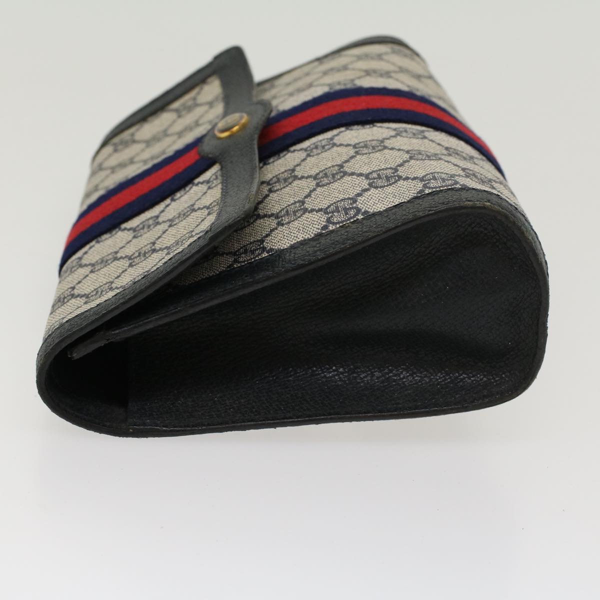 GUCCI GG Canvas Sherry Line Clutch Bag PVC Leather Gray Red Navy
