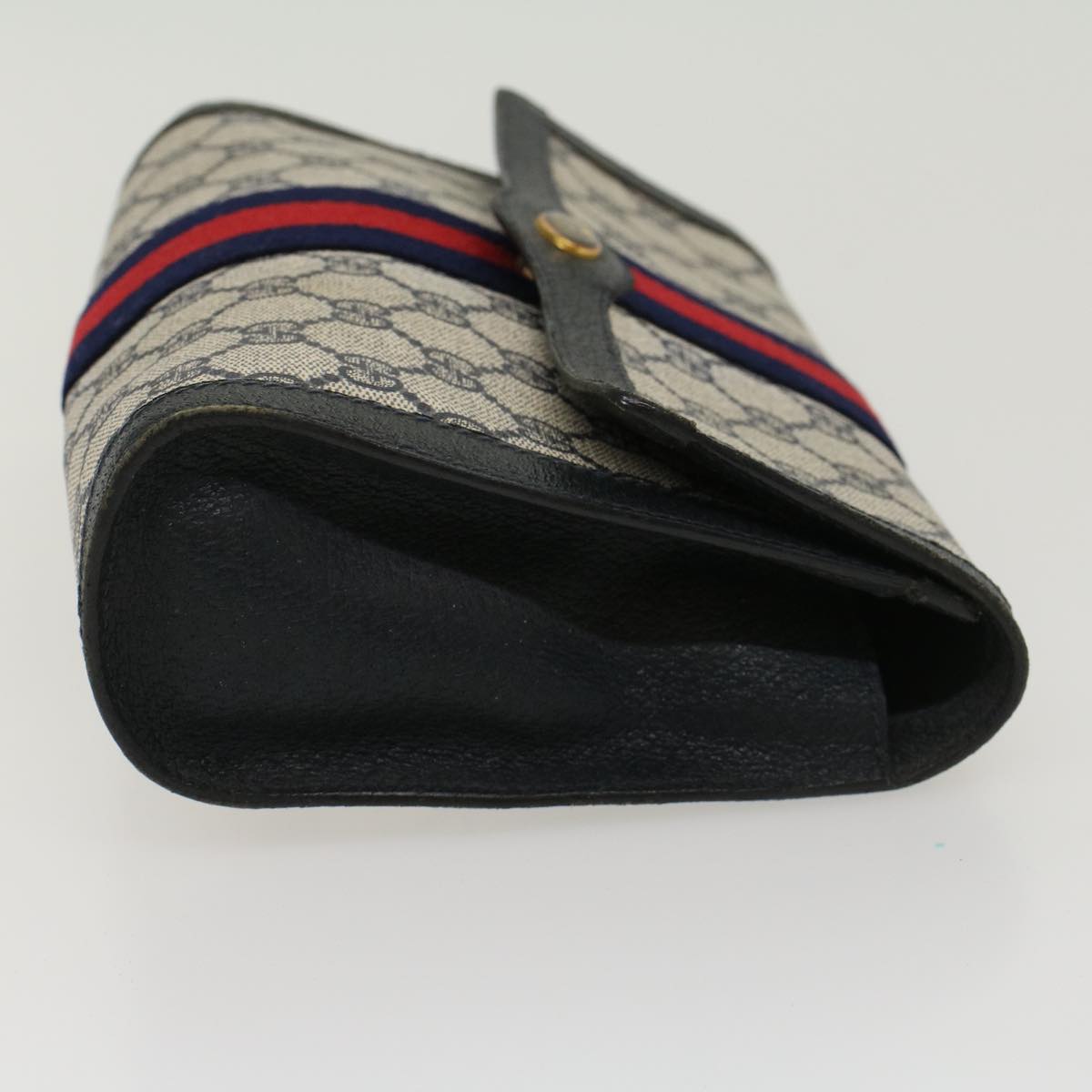 GUCCI GG Canvas Sherry Line Clutch Bag PVC Leather Gray Red Navy