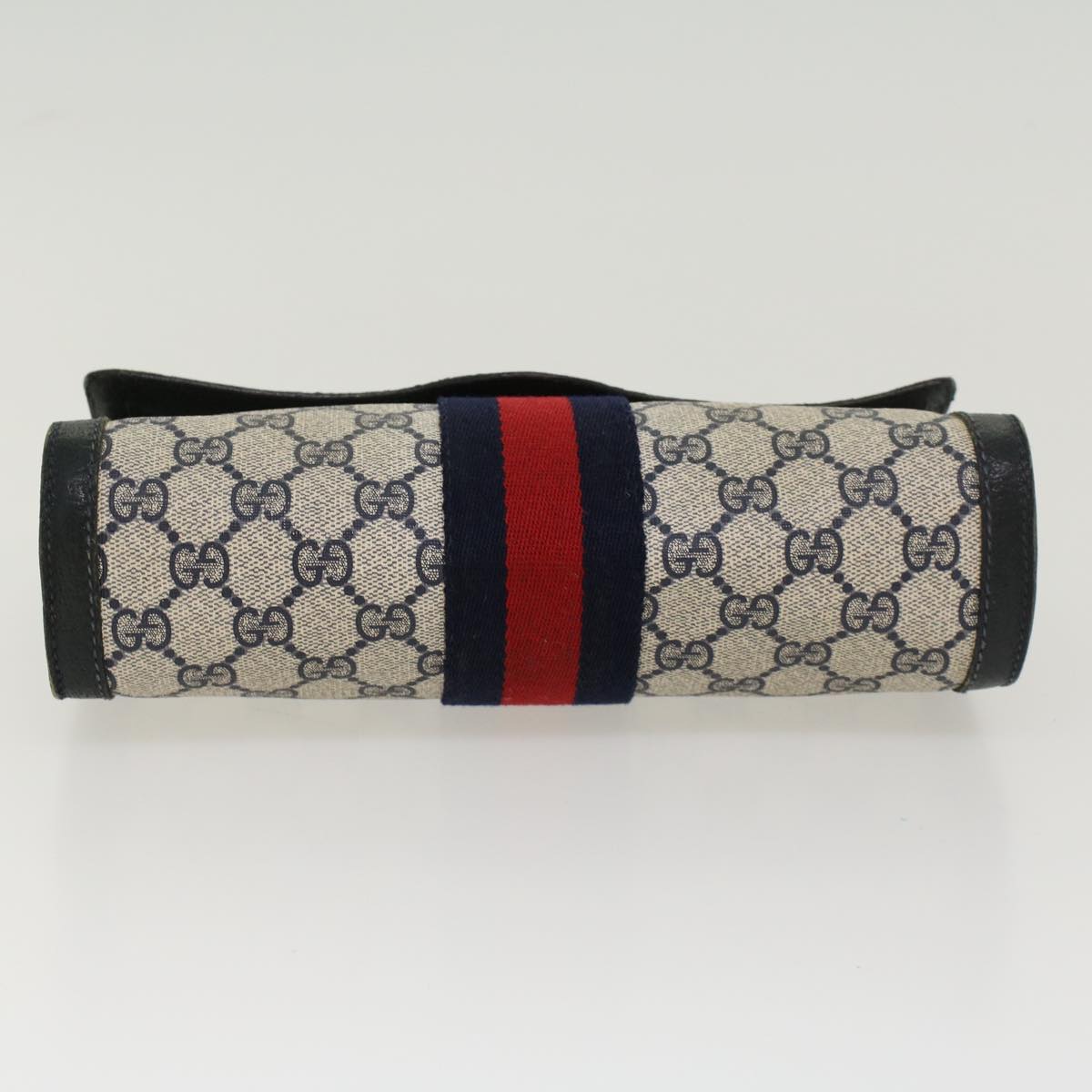 GUCCI GG Canvas Sherry Line Clutch Bag PVC Leather Gray Red Navy