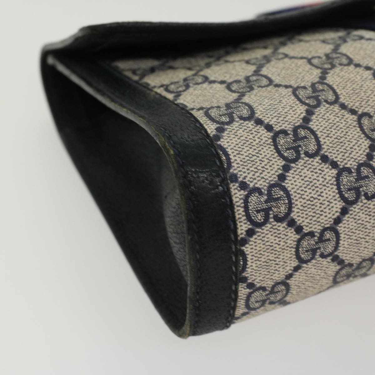 GUCCI GG Canvas Sherry Line Clutch Bag PVC Leather Gray Red Navy