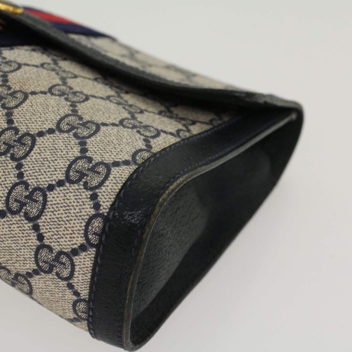 GUCCI GG Canvas Sherry Line Clutch Bag PVC Leather Gray Red Navy