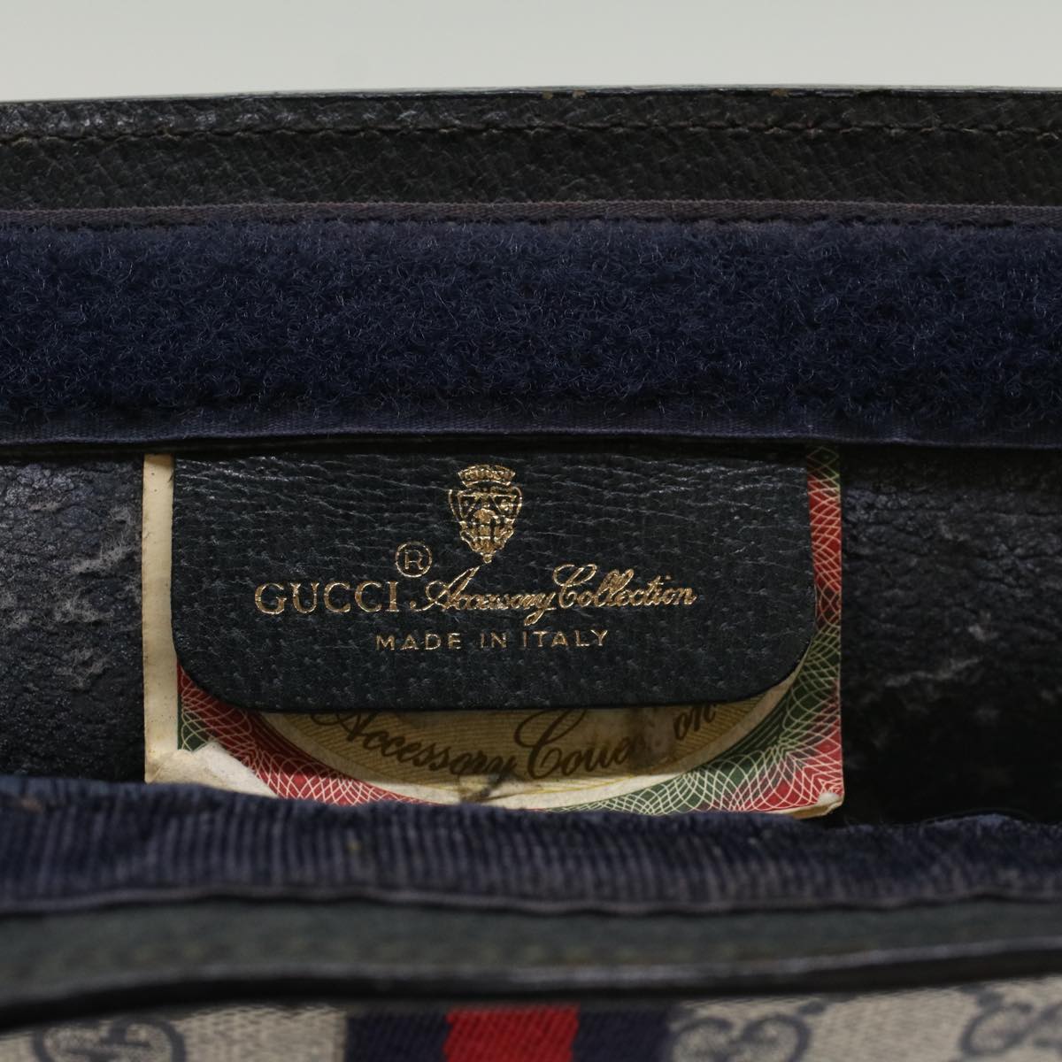 GUCCI GG Canvas Sherry Line Clutch Bag Gray Red Navy