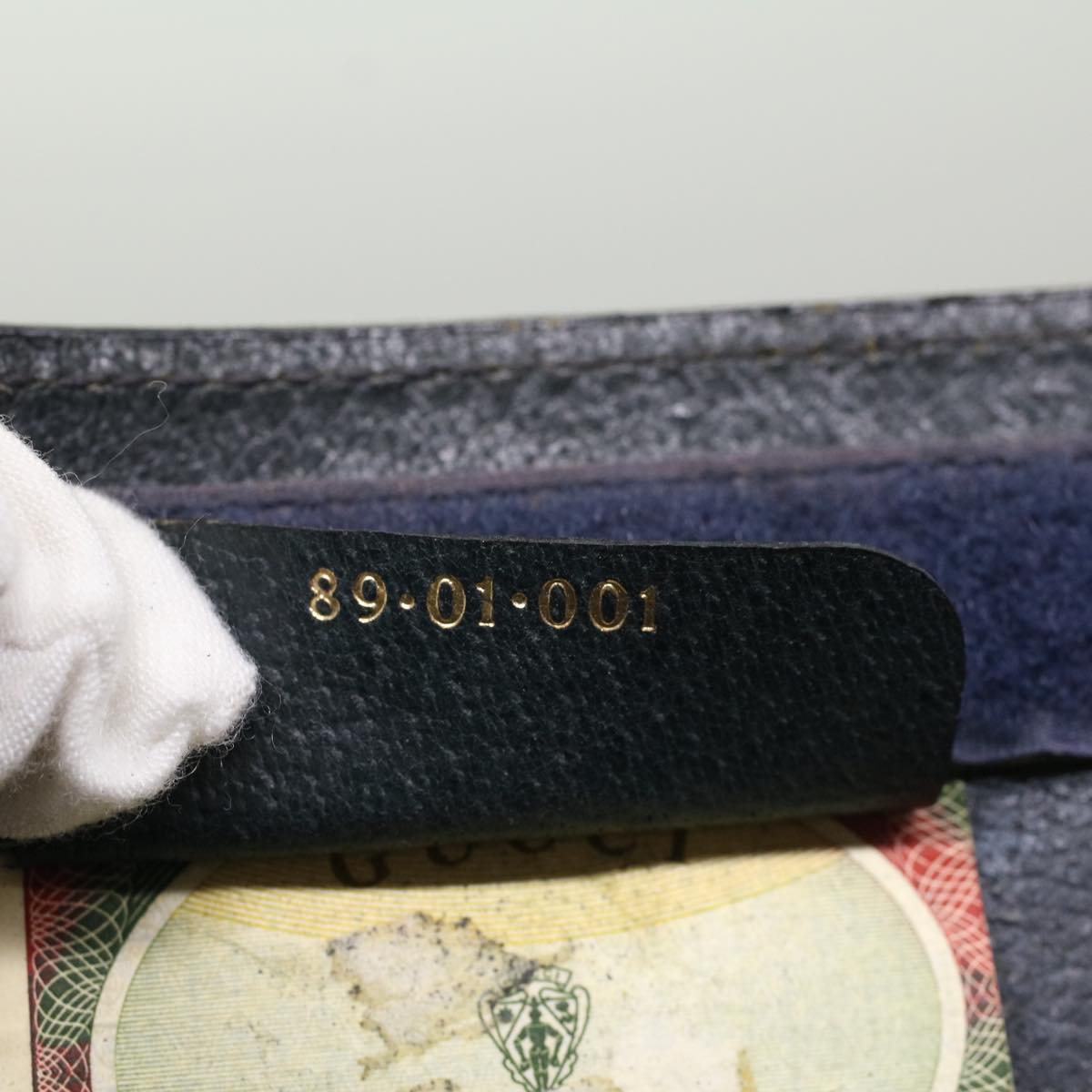 GUCCI GG Canvas Sherry Line Clutch Bag Gray Red Navy