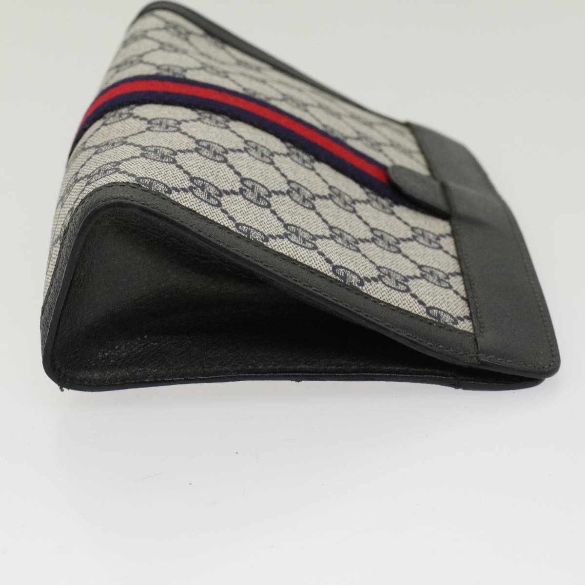 GUCCI GG Canvas Sherry Line Clutch Bag Gray Red Navy