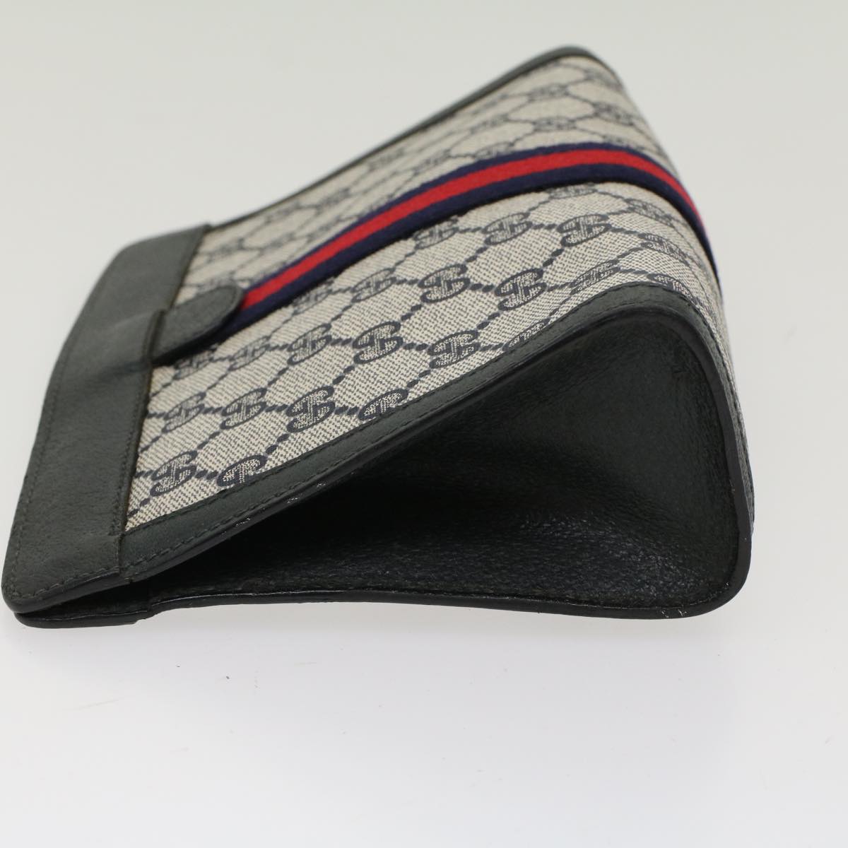 GUCCI GG Canvas Sherry Line Clutch Bag Gray Red Navy