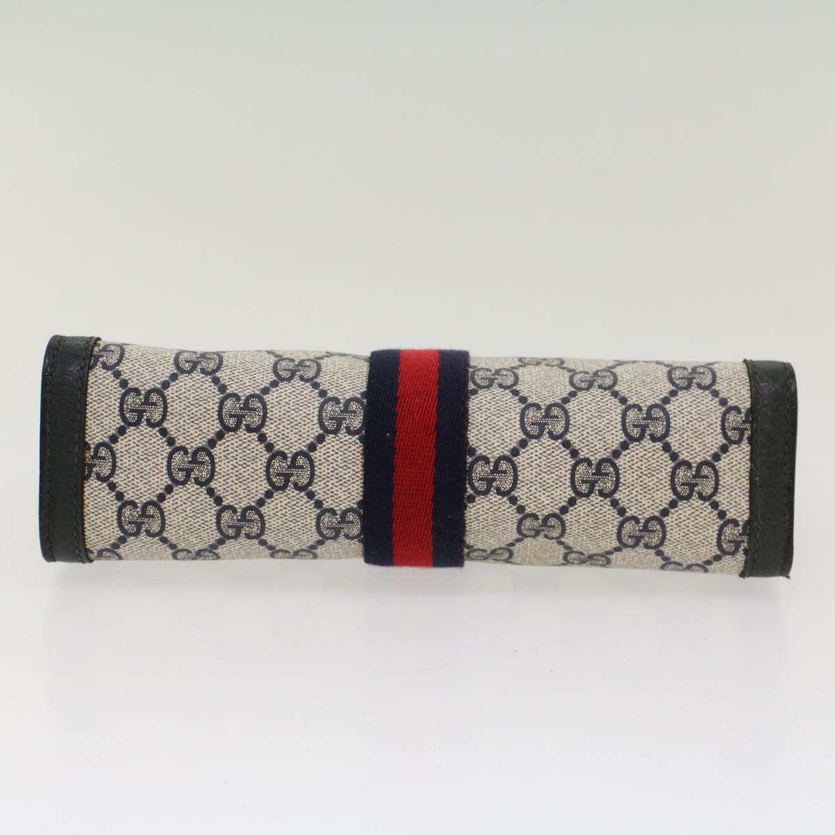 GUCCI GG Canvas Sherry Line Clutch Bag Gray Red Navy