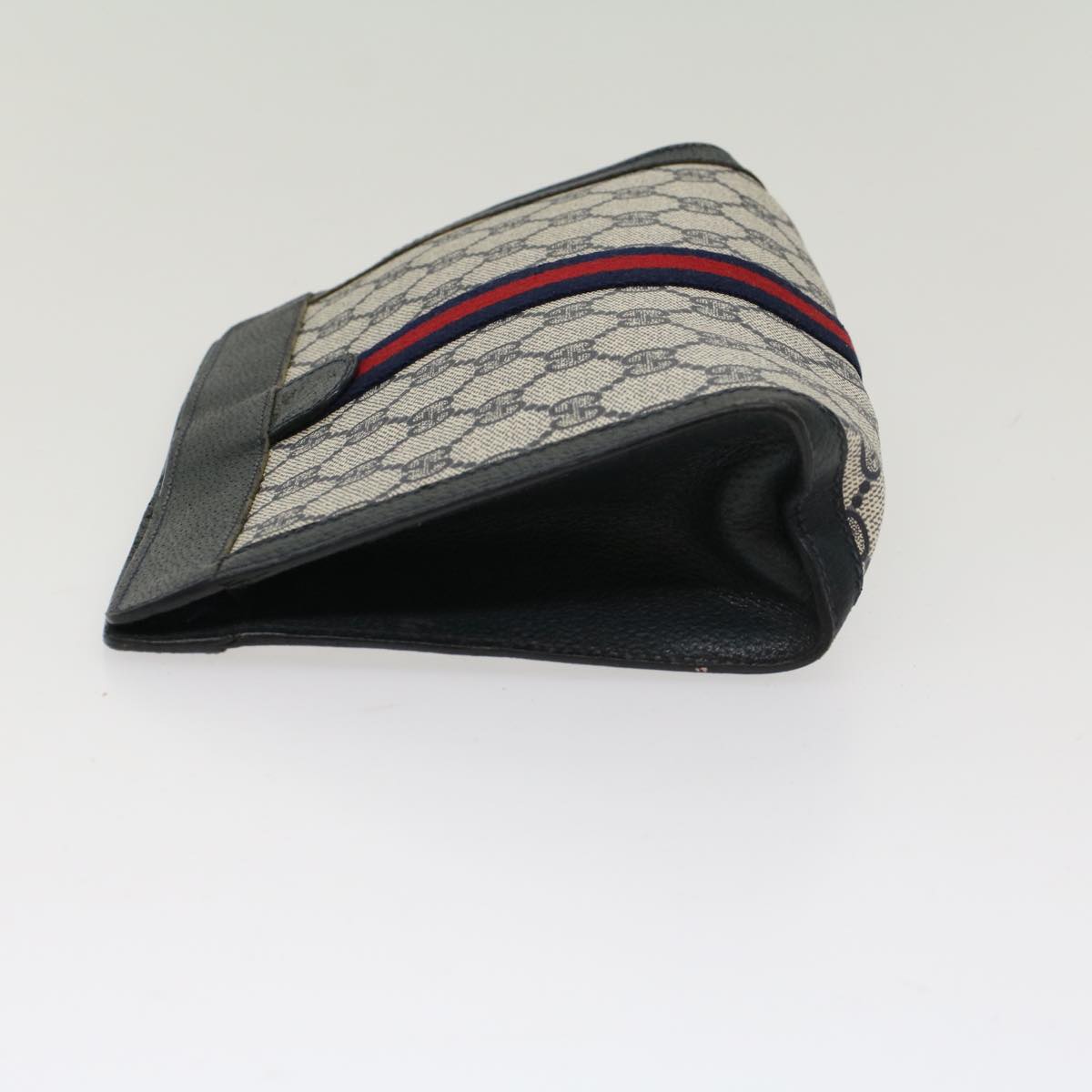 GUCCI GG Canvas Sherry Line Clutch Bag PVC Leather Navy Red