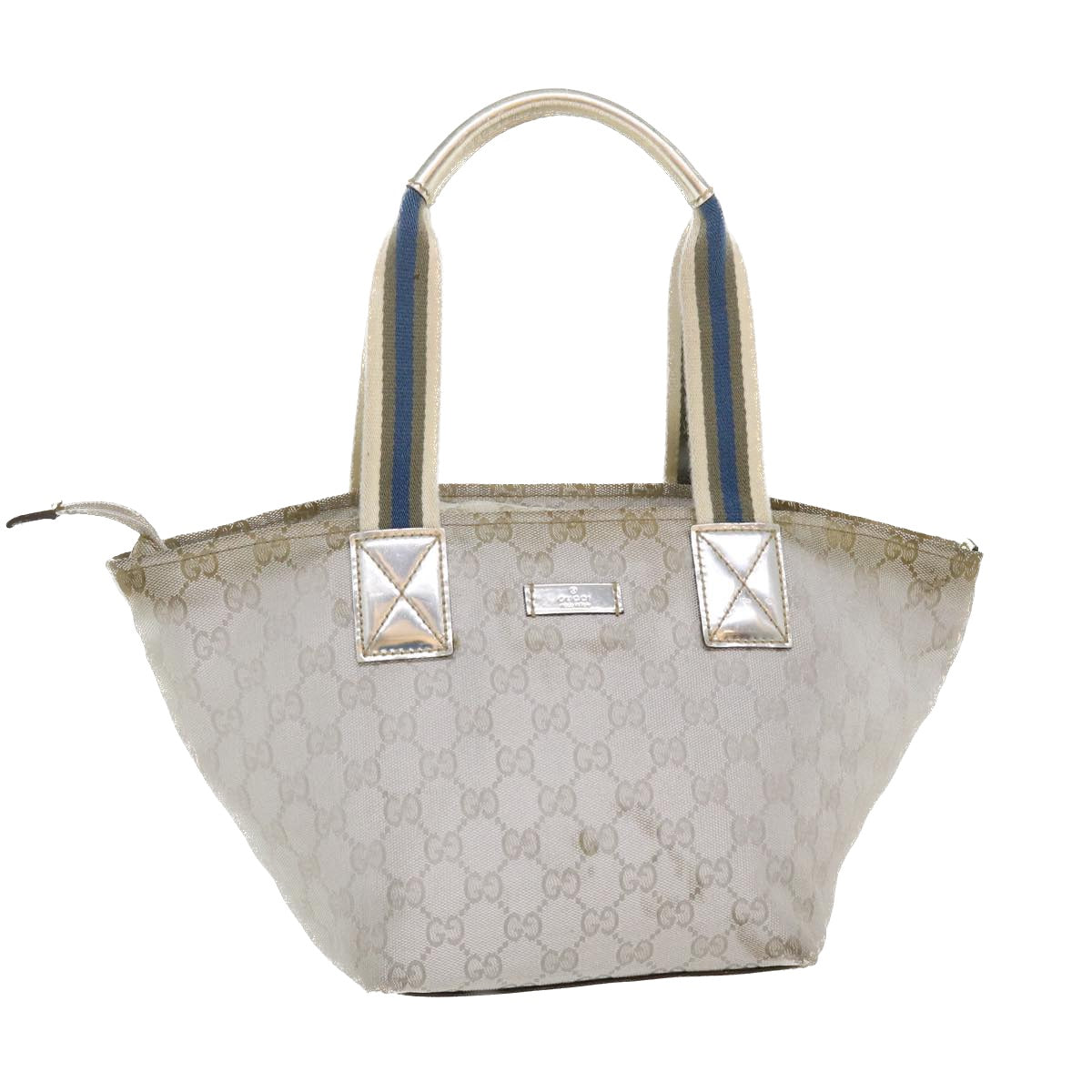GUCCI GG Canvas Sherry Line Tote Bag Silver Blue gray 131223 yt974