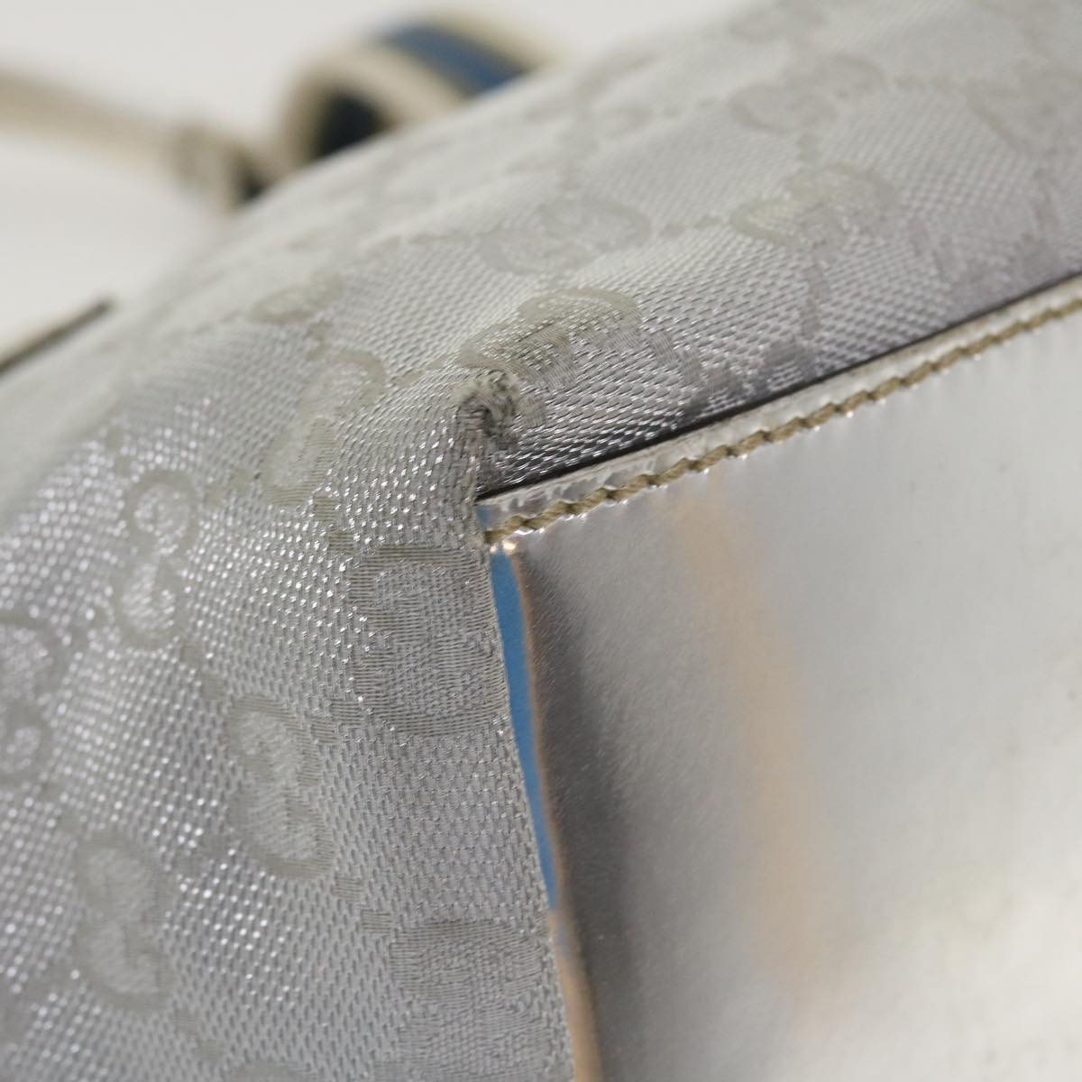 GUCCI GG Canvas Sherry Line Tote Bag Silver Blue gray 131223 yt974