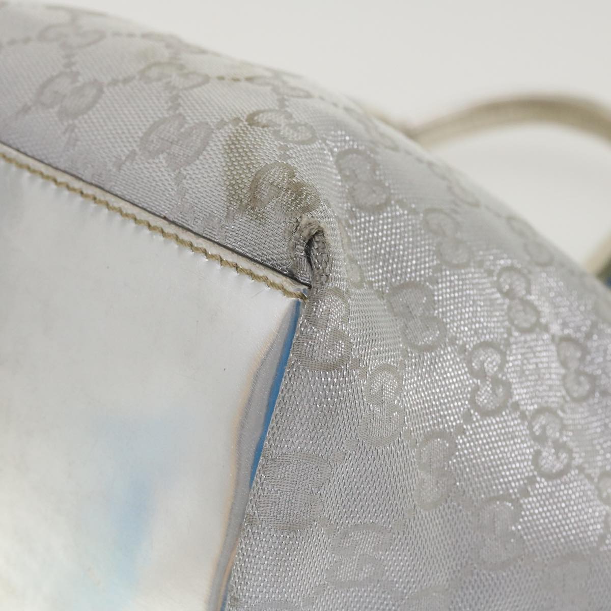 GUCCI GG Canvas Sherry Line Tote Bag Silver Blue gray 131223 yt974