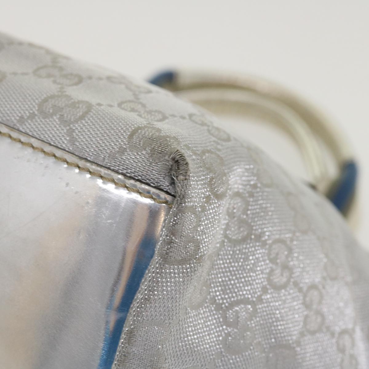 GUCCI GG Canvas Sherry Line Tote Bag Silver Blue gray 131223 yt974