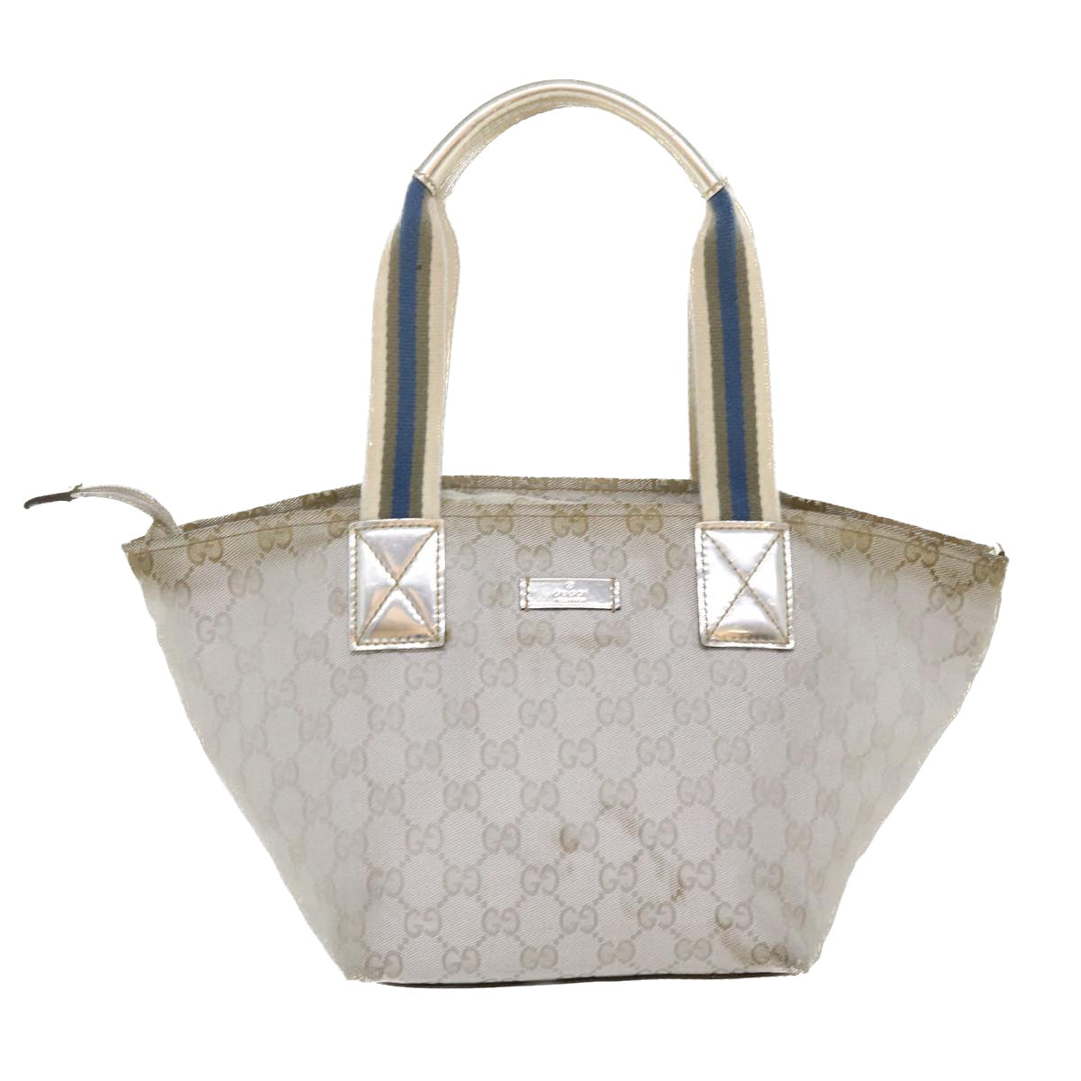 GUCCI GG Canvas Sherry Line Tote Bag Silver Blue gray 131223 yt974