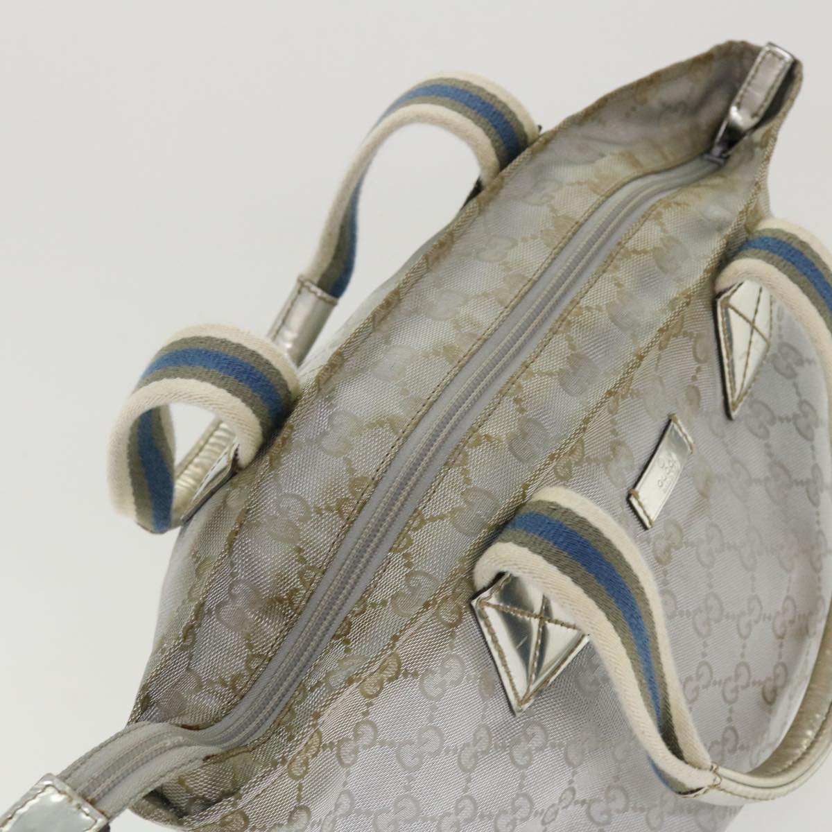 GUCCI GG Canvas Sherry Line Tote Bag Silver Blue gray 131223 yt974