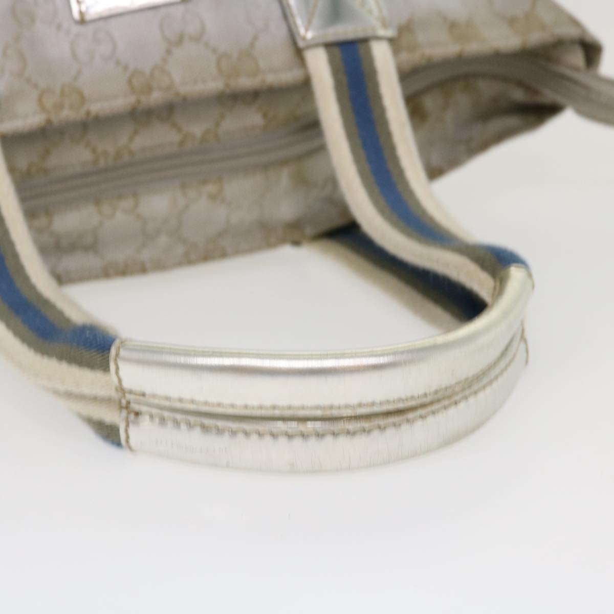 GUCCI GG Canvas Sherry Line Tote Bag Silver Blue gray 131223 yt974