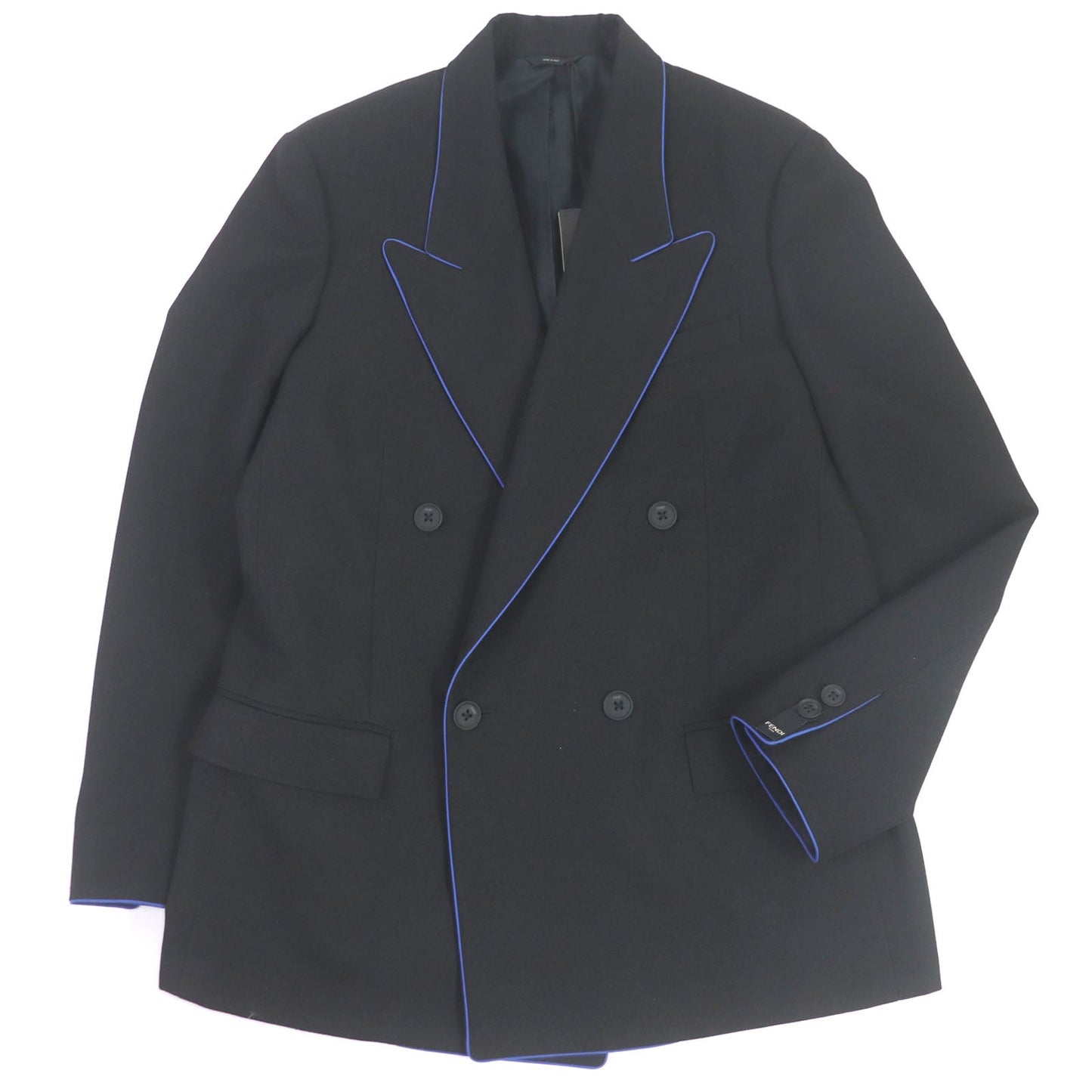 FENDI tailored jacket FJ0641 Outer: 97% wool, Outer: 3% polyester, Lining: 100% cupra black Double-breasted Gabardine Blazer mens 48 Used