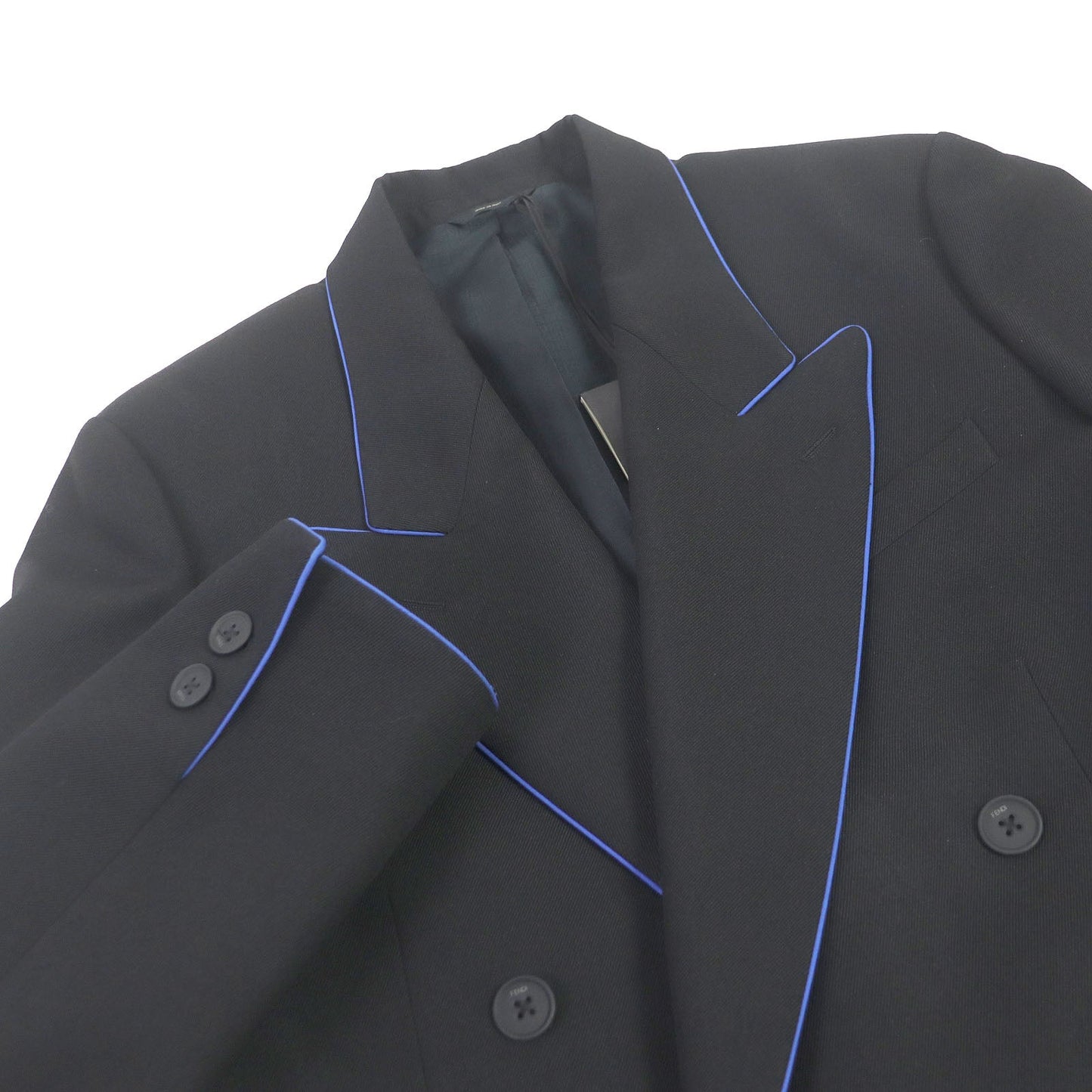 FENDI tailored jacket FJ0641 Outer: 97% wool, Outer: 3% polyester, Lining: 100% cupra black Double-breasted Gabardine Blazer mens 48 Used