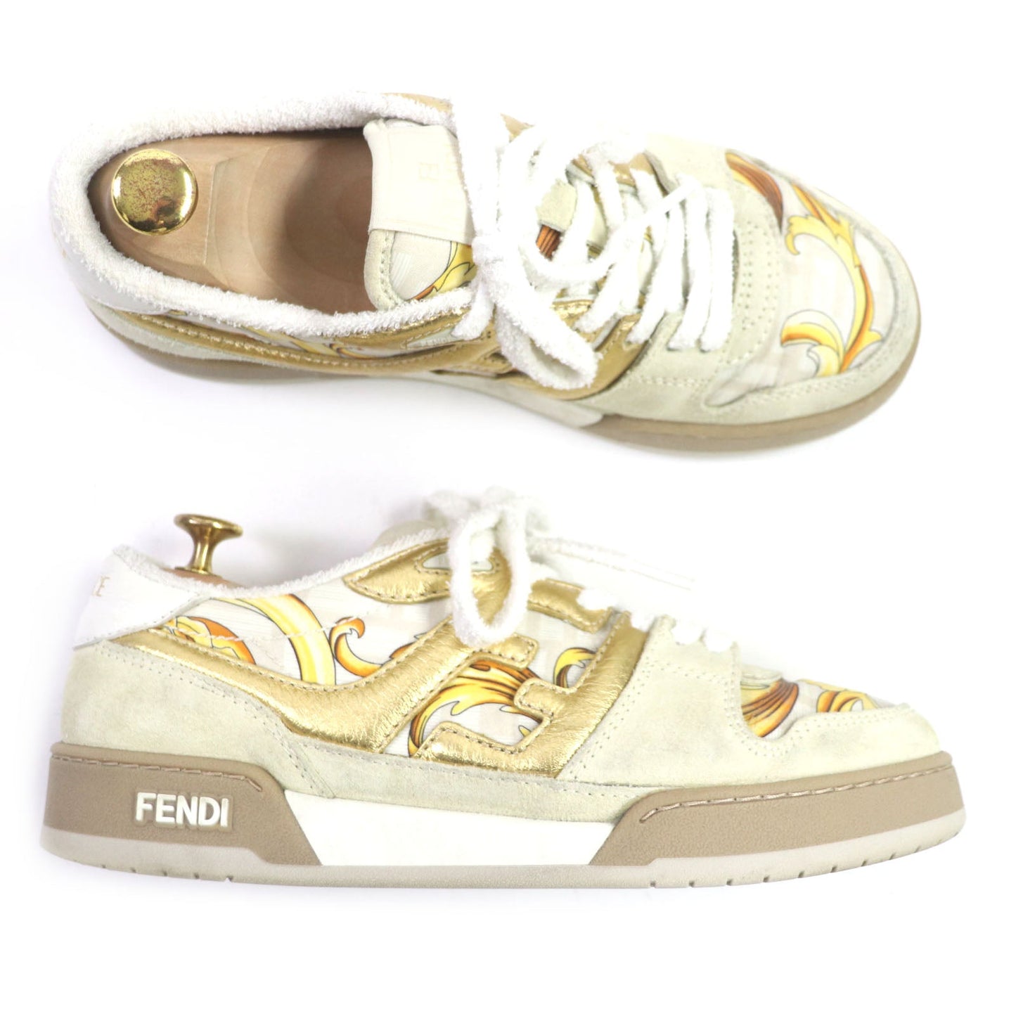 FENDI Low cut sneakers 7E1538 Main: Suede Beige gold MATCH mens 6 Used
