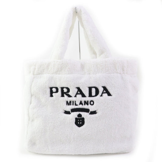 PRADA Tote Bag 1BG130 pile White Black , BIANCO NERO SPUGNA