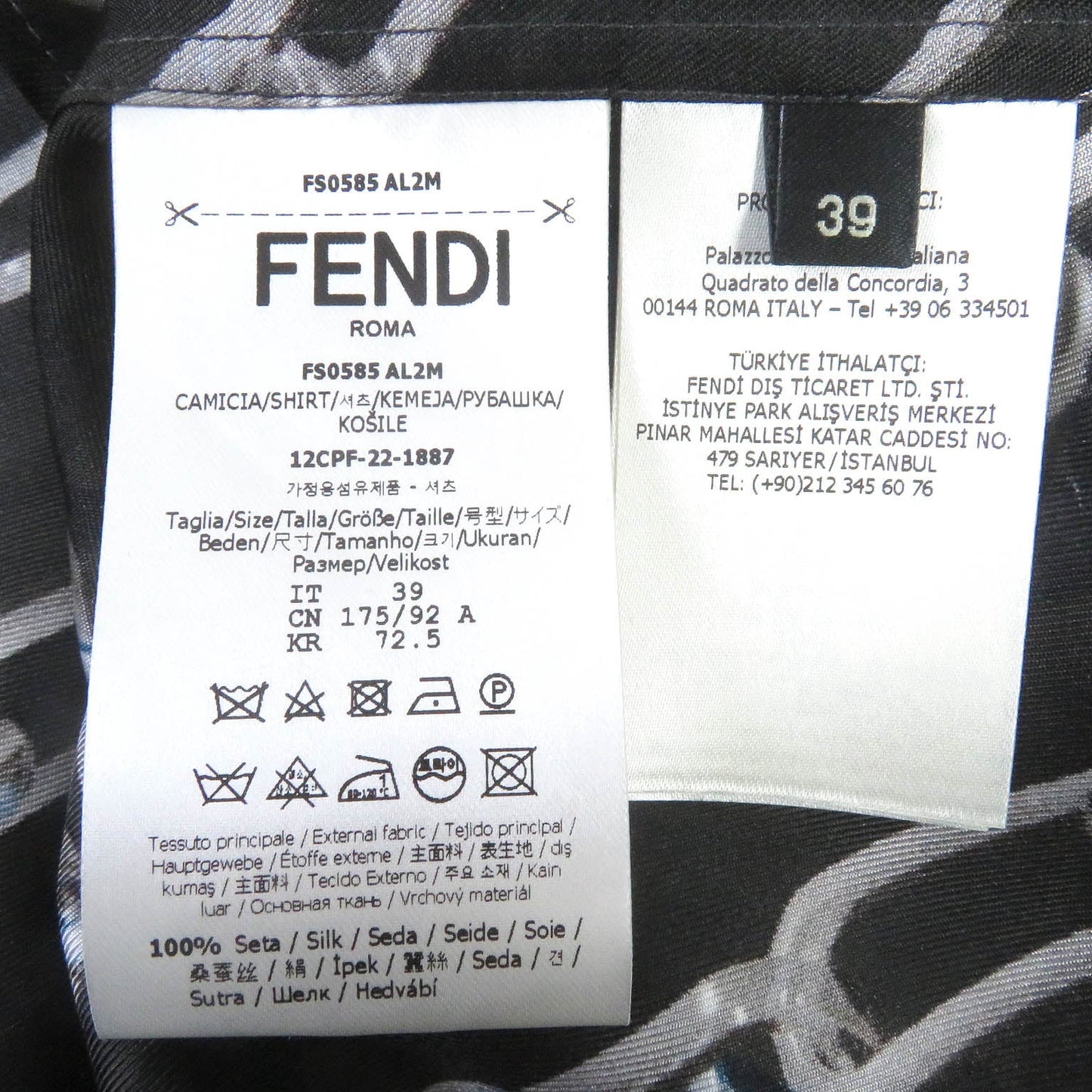 FENDI Long sleeve shirt FS0585 silk charcoal 39