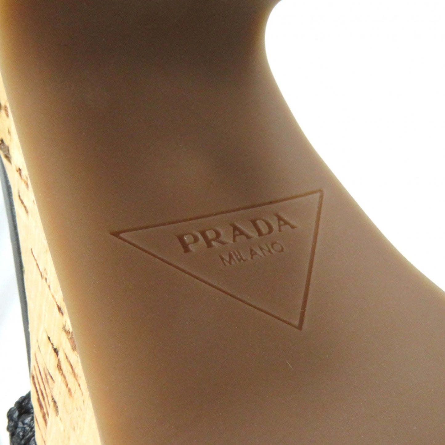PRADA Sandals 1XZ753 Fabric, Leather black Ruffia Sandals/Wedge Sandals Triangle Logo Lace-Up Crochet 36