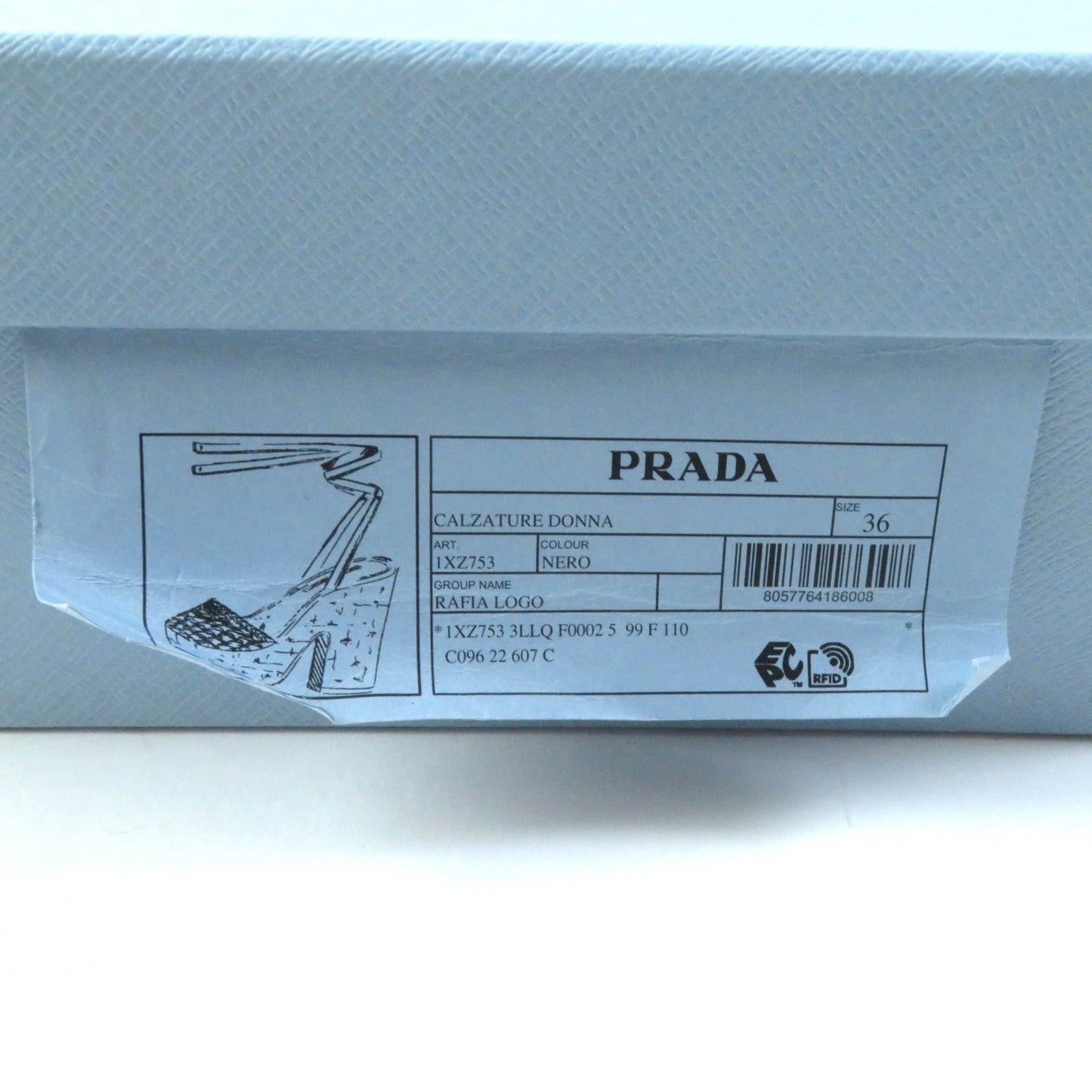 PRADA Sandals 1XZ753 Fabric, Leather black Ruffia Sandals/Wedge Sandals Triangle Logo Lace-Up Crochet 36