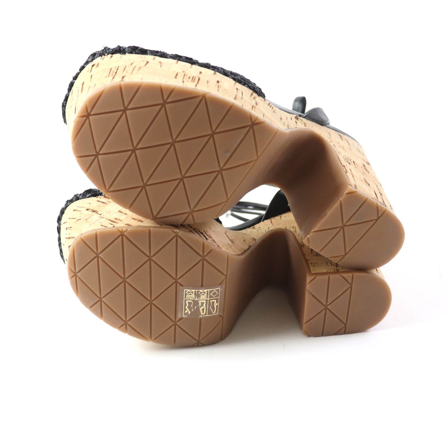 PRADA Sandals 1XZ753 Fabric, Leather black Ruffia Sandals/Wedge Sandals Triangle Logo Lace-Up Crochet 36