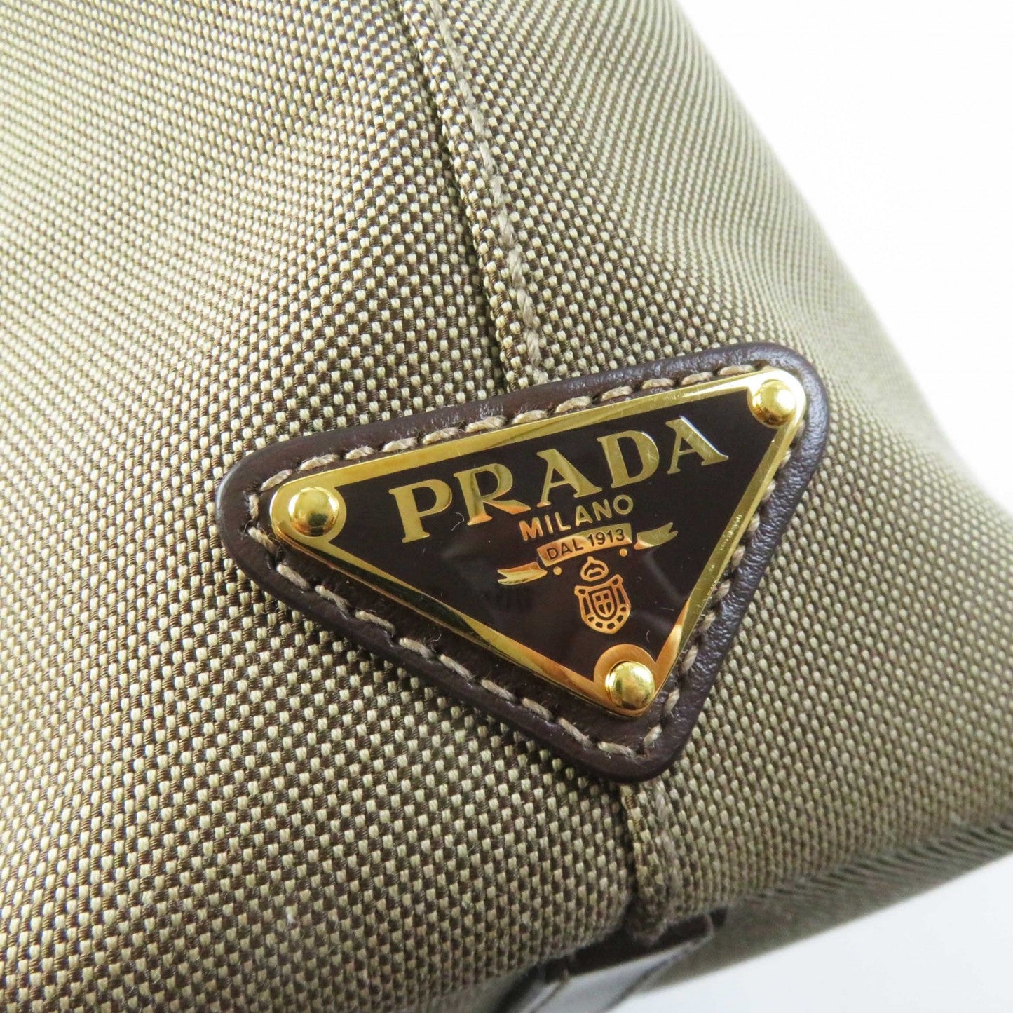 PRADA Handbag 1BA104 Leather canvas Beige Brown, CORDA BRUCIATO logo jacquard