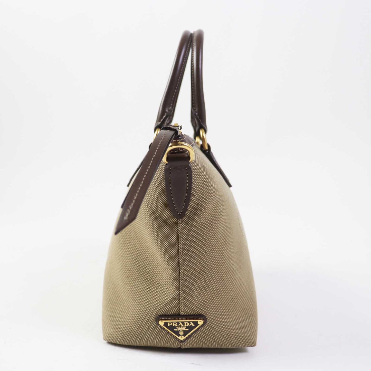 PRADA Handbag 1BA104 Leather canvas Beige Brown, CORDA BRUCIATO logo jacquard