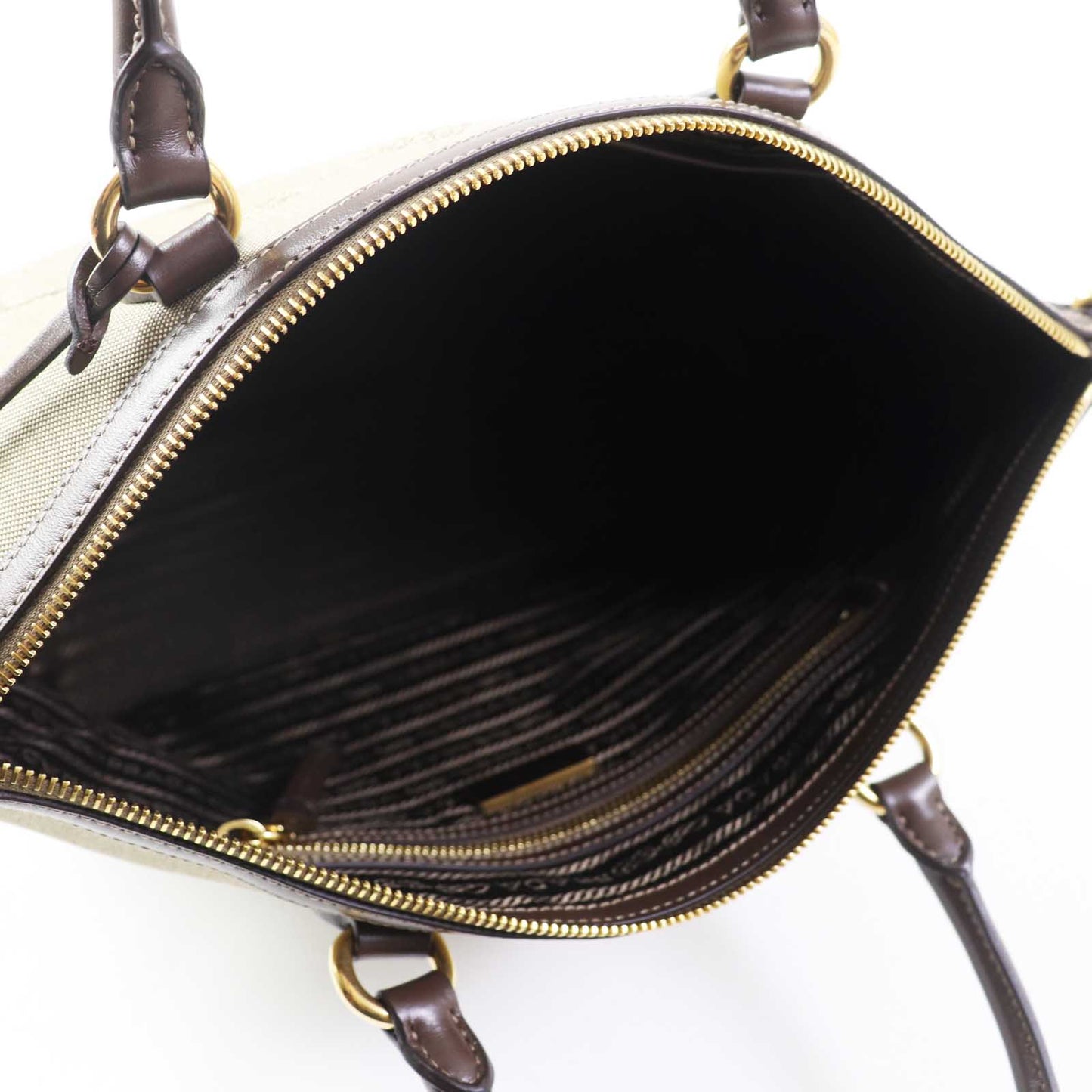 PRADA Handbag 1BA104 Leather canvas Beige Brown, CORDA BRUCIATO logo jacquard