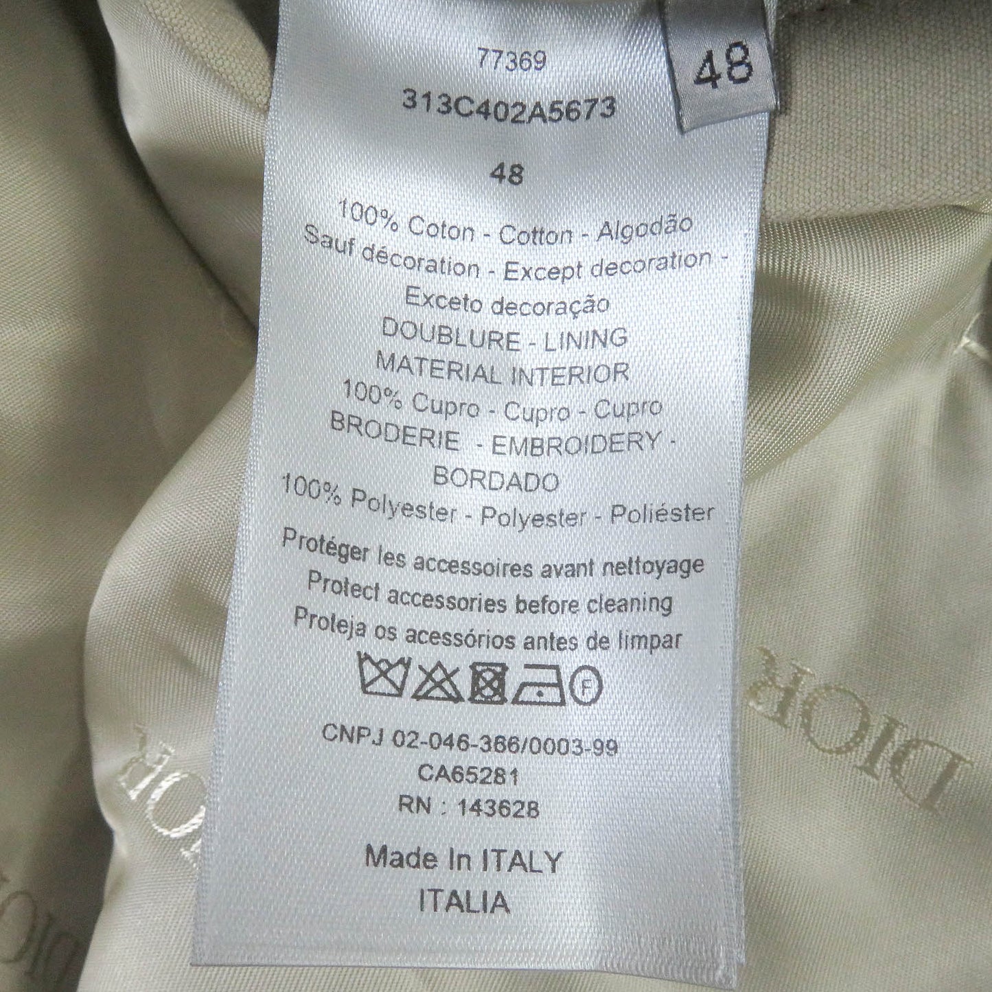 Christian Dior Blouson 313C402A5673 Outer: 100% cotton, Lining: 100% cupra, Part: 100% polyester khaki mens 48 Used