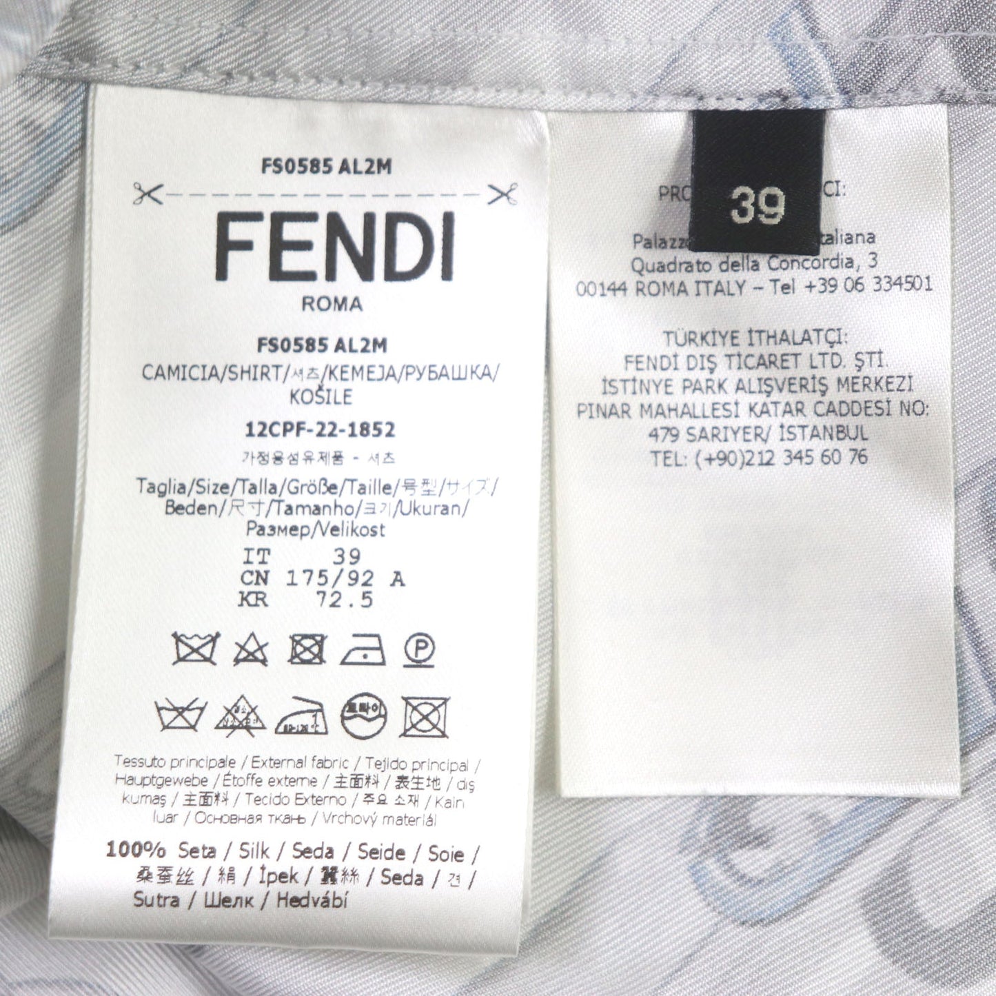 FENDI Long sleeve shirt FS0585 silk Light gray 39