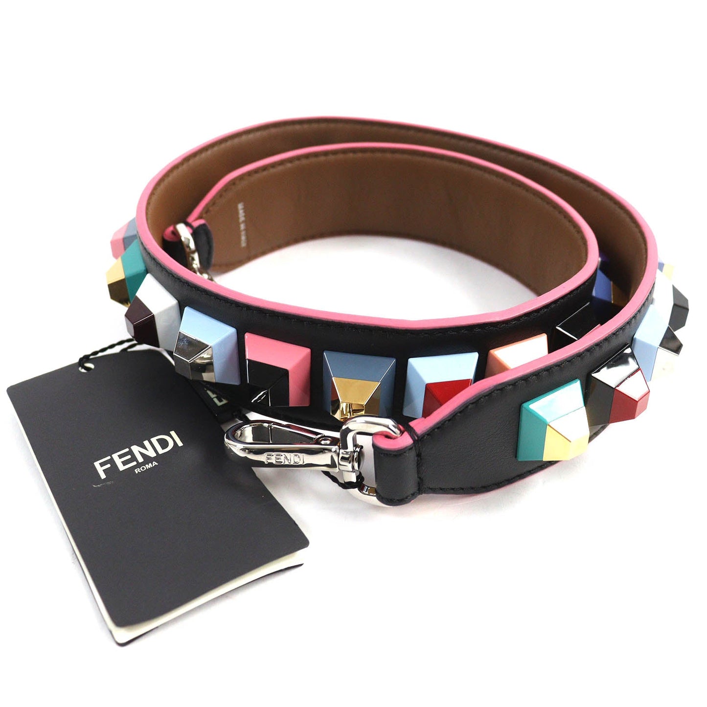 FENDI Shoulder strap 8AV077 leather Black Pink Multicolor Strap You