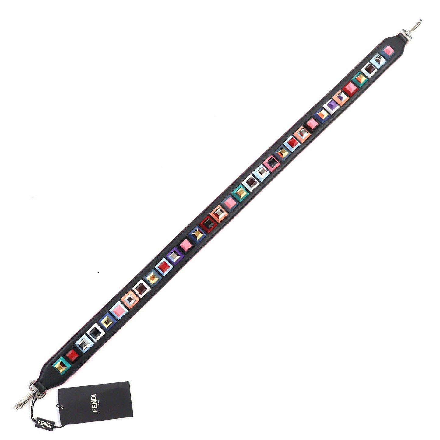 FENDI Shoulder strap 8AV077 leather Black Pink Multicolor Strap You