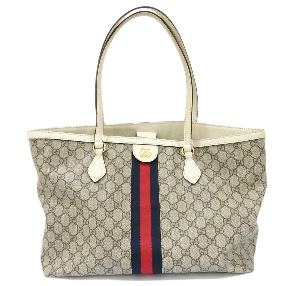 Gucci Ophidia GG Supreme Medium Sy Line Tote Bag PVC White 631685