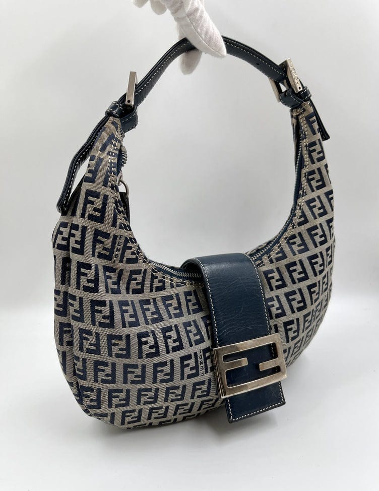 Vintage Fendi Half-Moon bag in blue Zucchino Canvas