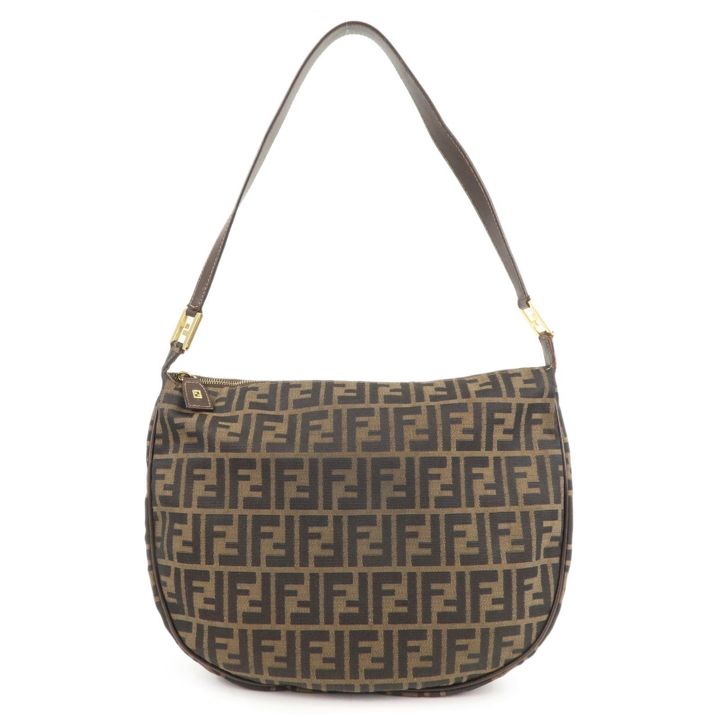 FENDI Zucca Canvas Leather Shoulder Bag Brown Black