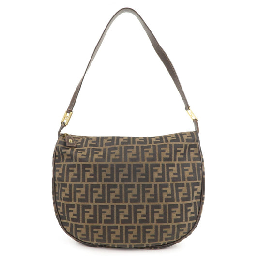 FENDI Zucca Canvas Leather Shoulder Bag Brown Black