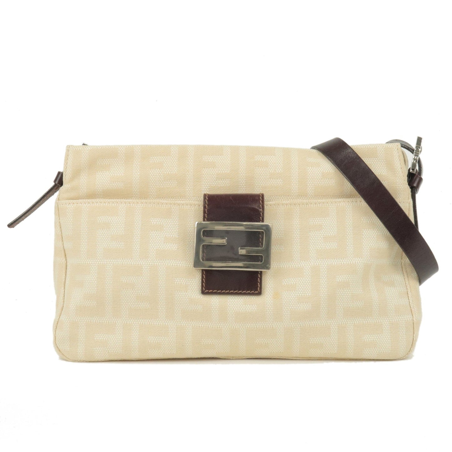 FENDI Zucca Canvas Leather Shoulder Bag Beige Brown 26566