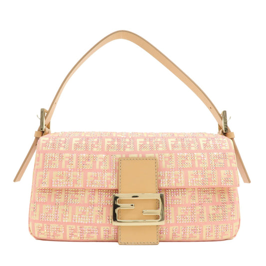 FENDI Zucca Mamma Baguette Leather Shoulder Bag Pink 8BR000