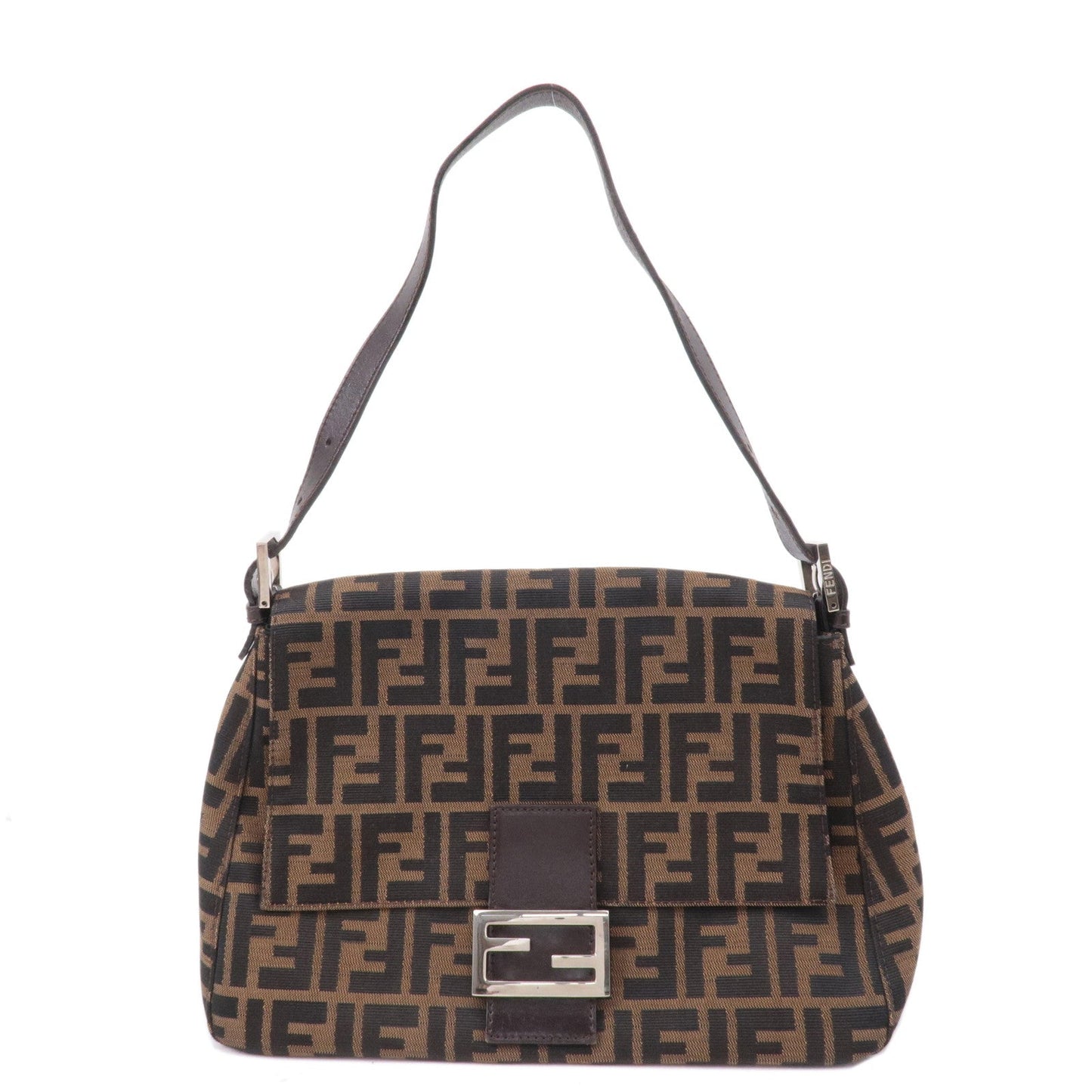 FENDI Mamma Baguette Zucca  Canvas Leather Shoulder Bag