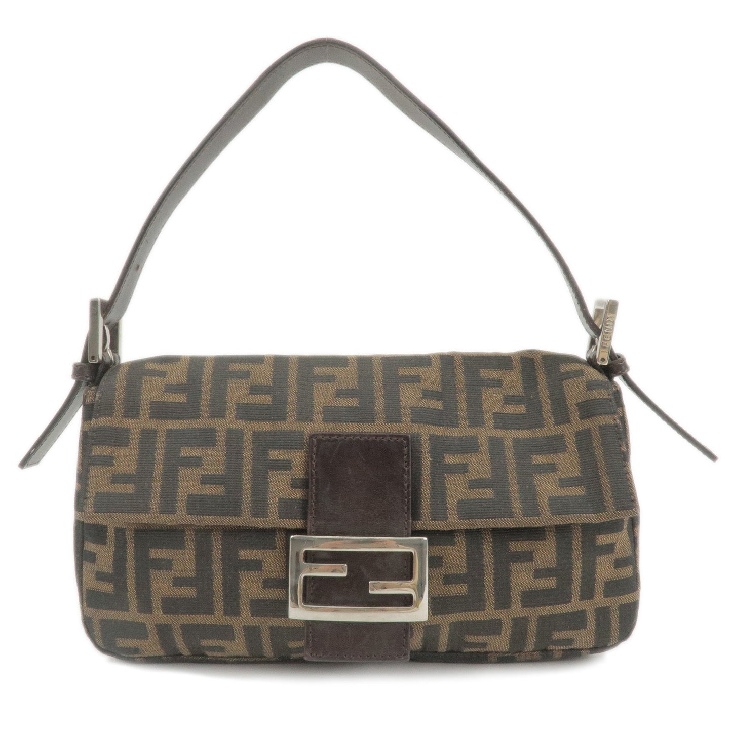 FENDI Zucca Canvas Leather Mamma Baguette Shoulder Bag Brown 26424