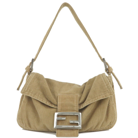 FENDI Corduroy Mamma Bucket Shoulder Bag Beige 26424