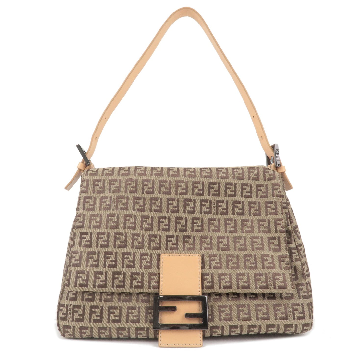 FENDI Mamma Baguette Zucchino Leather Shoulder Bag Beige 8BR001