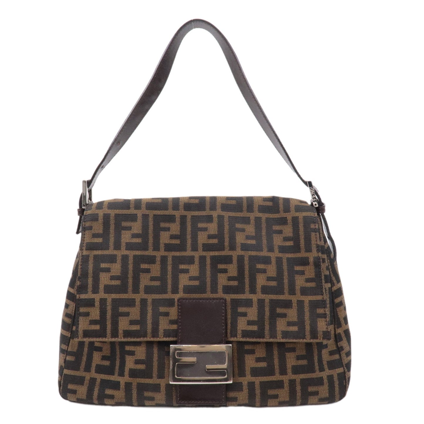 FENDI Mamma Baguette Zucca Canvas Leather Shoulder Bag 26325