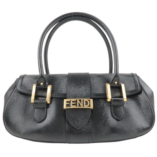 Fendi Logo Leather Hand Bag Shoulder Bag Black 8BN116