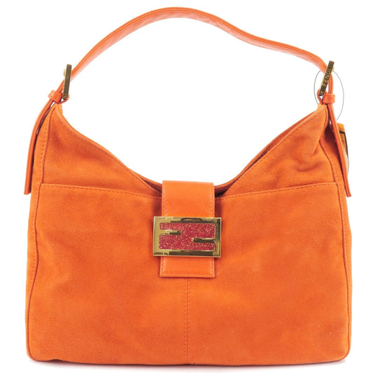 FENDI Suede Leather Mamma Baguette Shoulder Bag Orange 26569