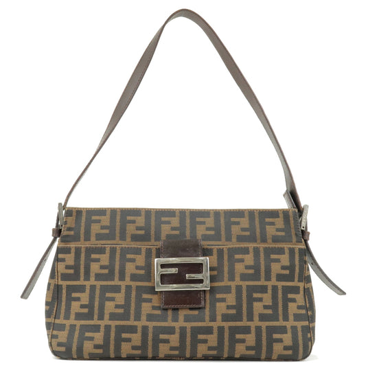 FENDI Zucca Canvas Leather Shoulder Bag Brown Black