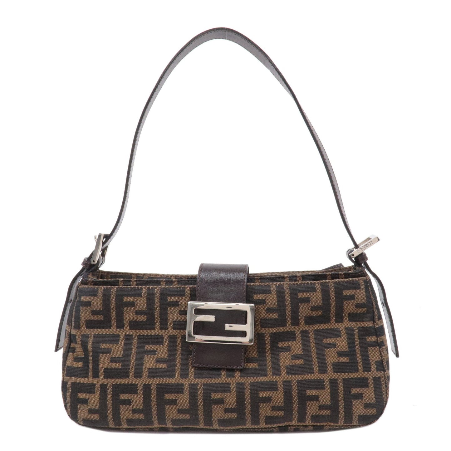 FENDI Zucca Canvas Leather Shoulder Bag Black Brown 26722