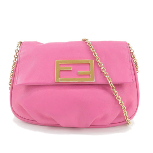 FENDI Leather Chain Shoulder Bag Purse Pink 8M0276