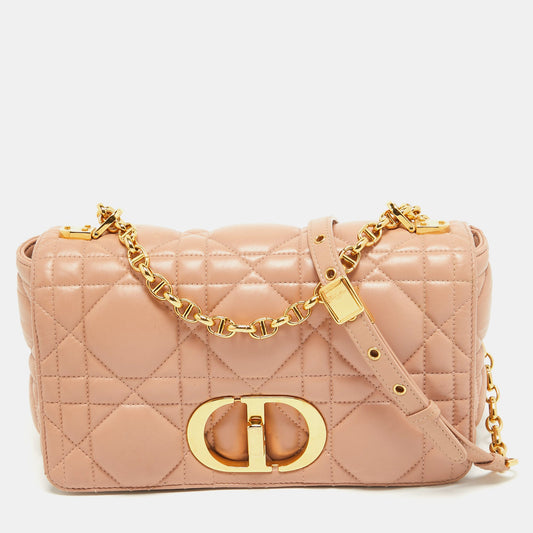 Dior Beige Quilted Leather Medium Caro Shoulder Bag